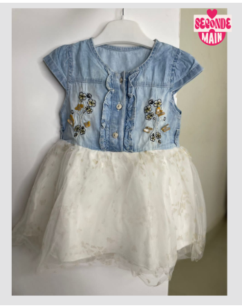 Denim fabric dress + tulle